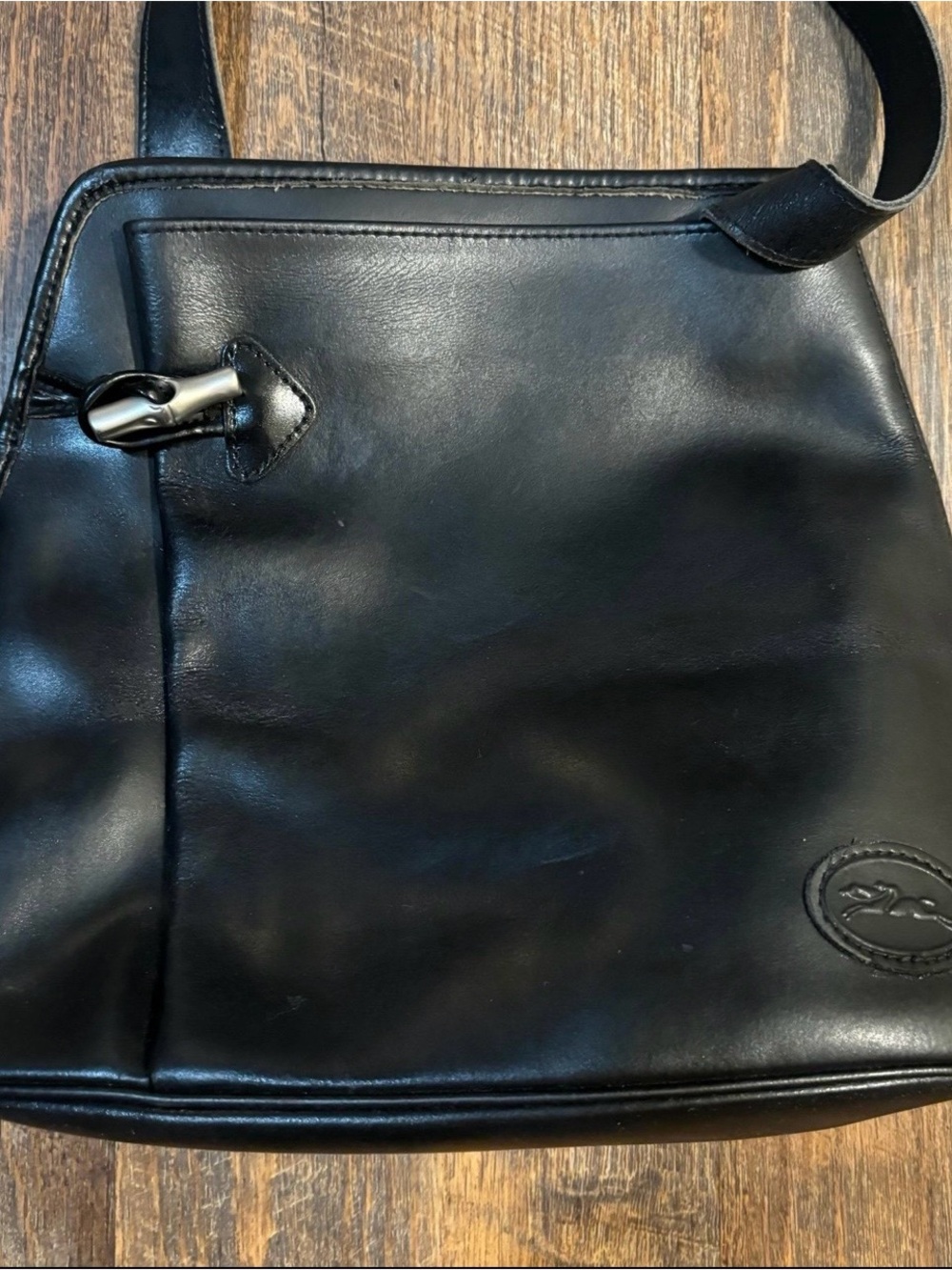 Vintage Longchamp Roseau Black Leather Shoulder Bag
